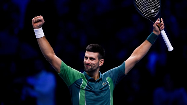 Novak Djokovic con los brazos en alto